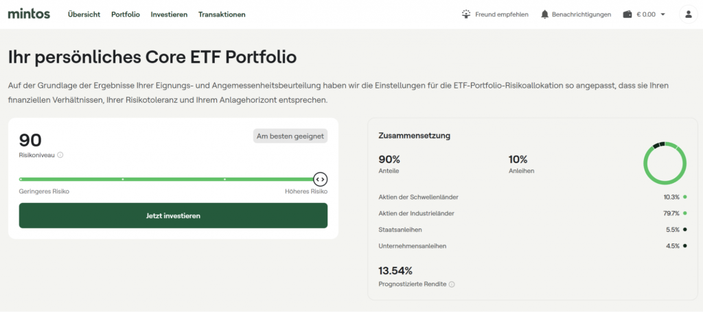 Anhand des von Ihnen gewählten Risikoniveaus erstellt Mintos ein abgestimmtes ETF-Portfolio.