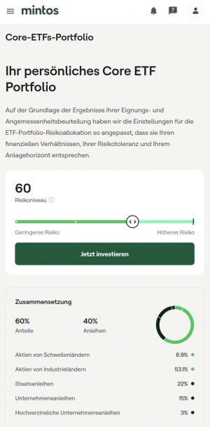 Sie können Ihr gewünschtes Risikoniveau für das Core-ETF-Portfolio selbst festlegen.